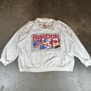 Vintage 90s Reebok International white quarter zip sweatshirt Size men's XL‎